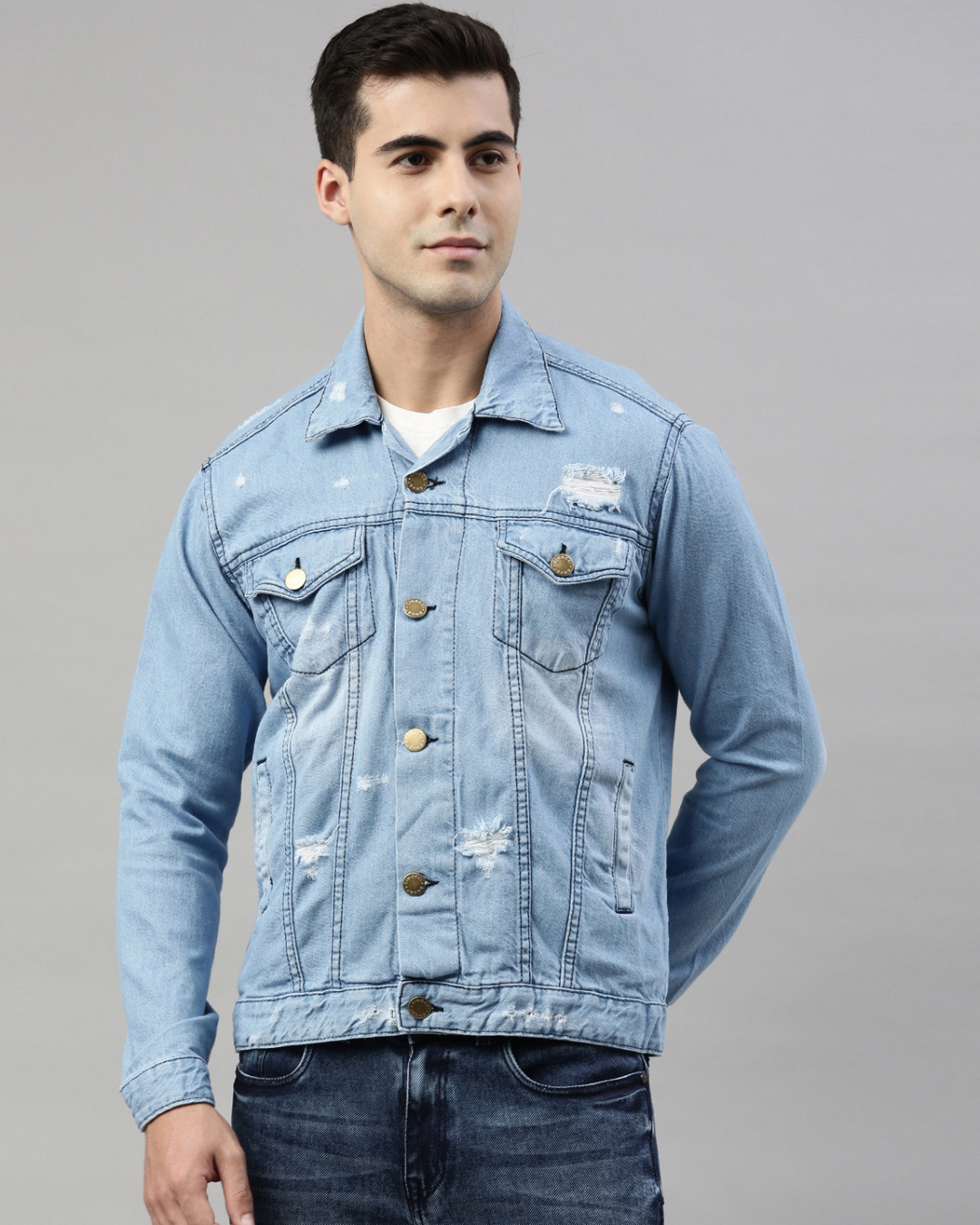 Buy Men's Blue Distress Slim Fit Denim Jacket for Men Blue Online at ...