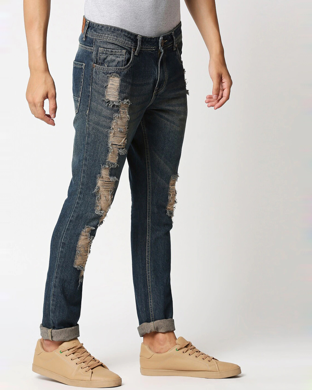 Shop Men's Blue Distressed Jeans-Back