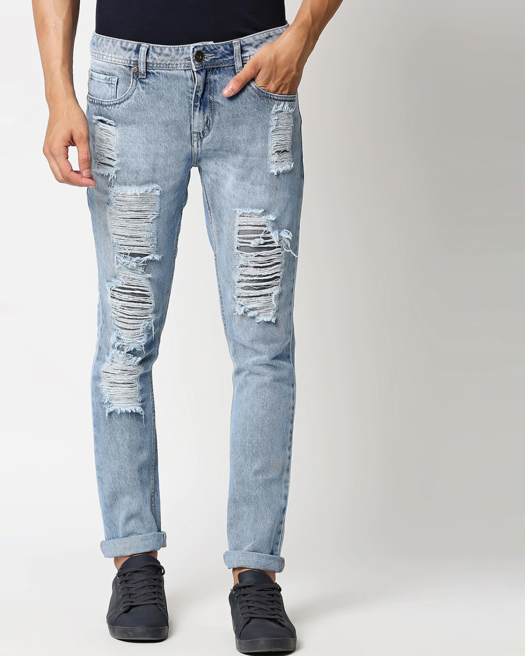 Buy Men's Blue Distressed Jeans for Men Blue Online at Bewakoof