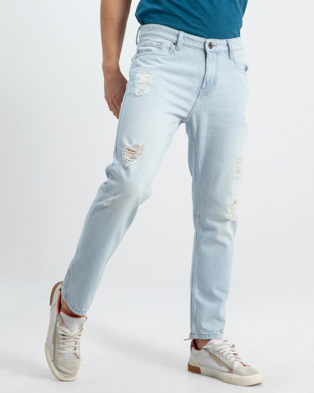 Shop Men's Blue Distressed Relaxed Fit Jeans-Back