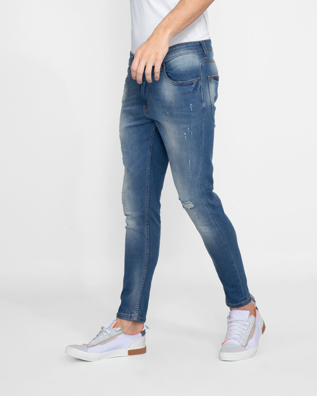 Shop Men's Blue Distressed Skinny Fit Jeans-Back
