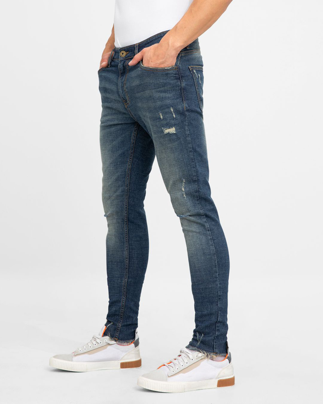 Shop Men's Blue Distressed Skinny Fit Jeans-Back