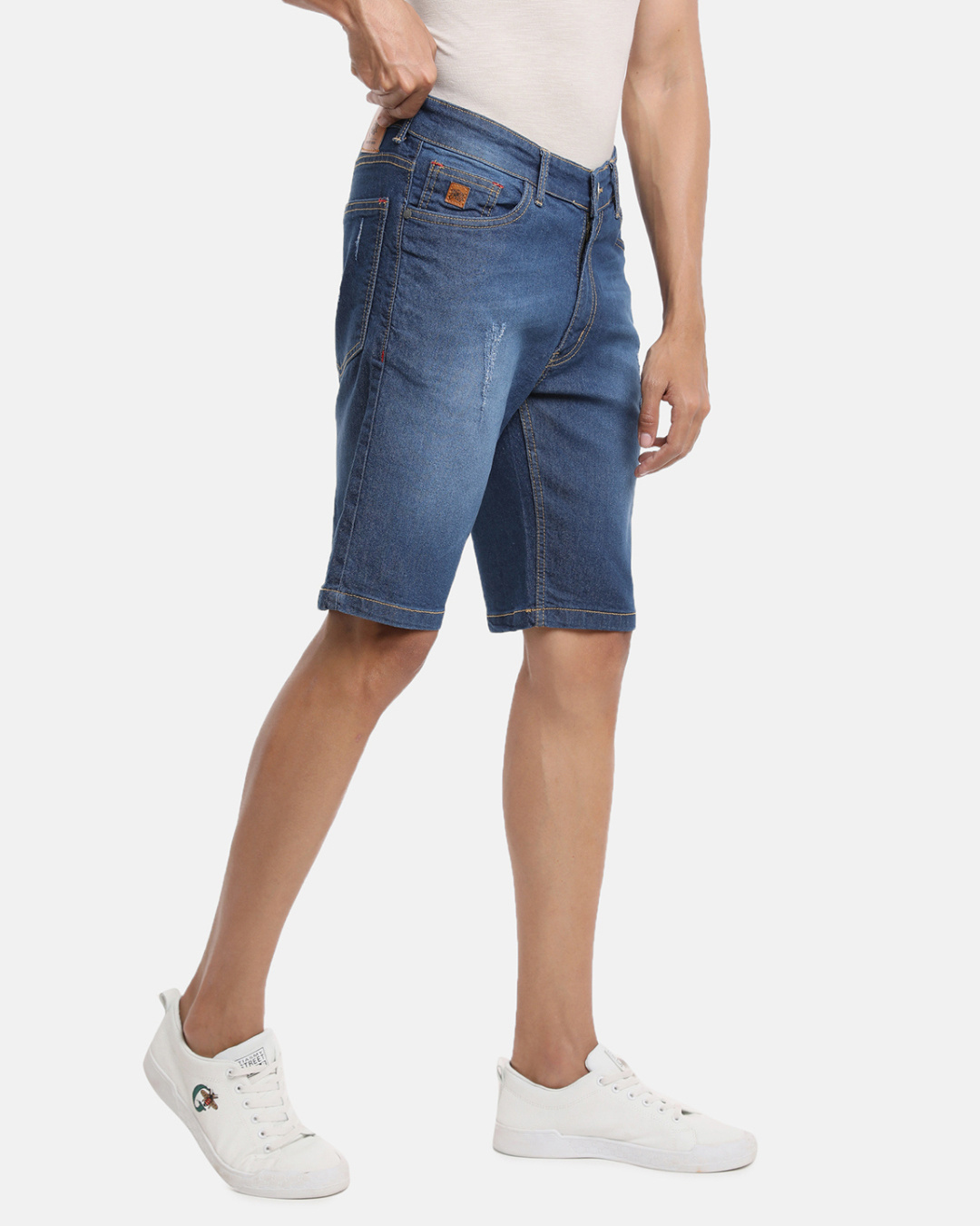 Shop Men's Blue Distressed Slim Fit Denim Shorts-Back
