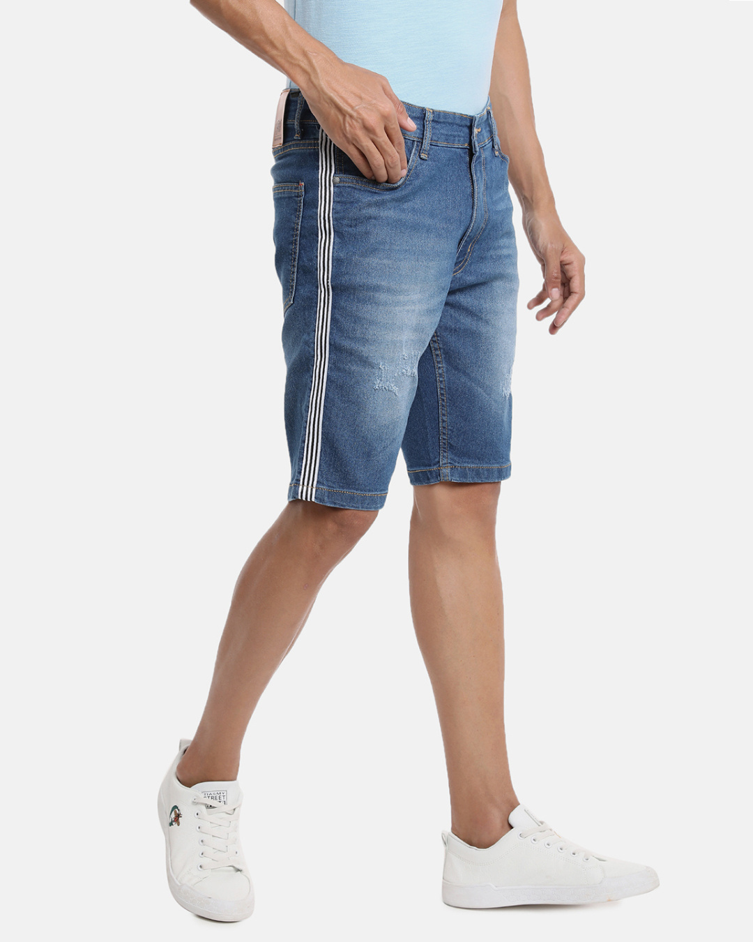 Shop Men's Blue Distressed Slim Fit Denim Shorts-Back