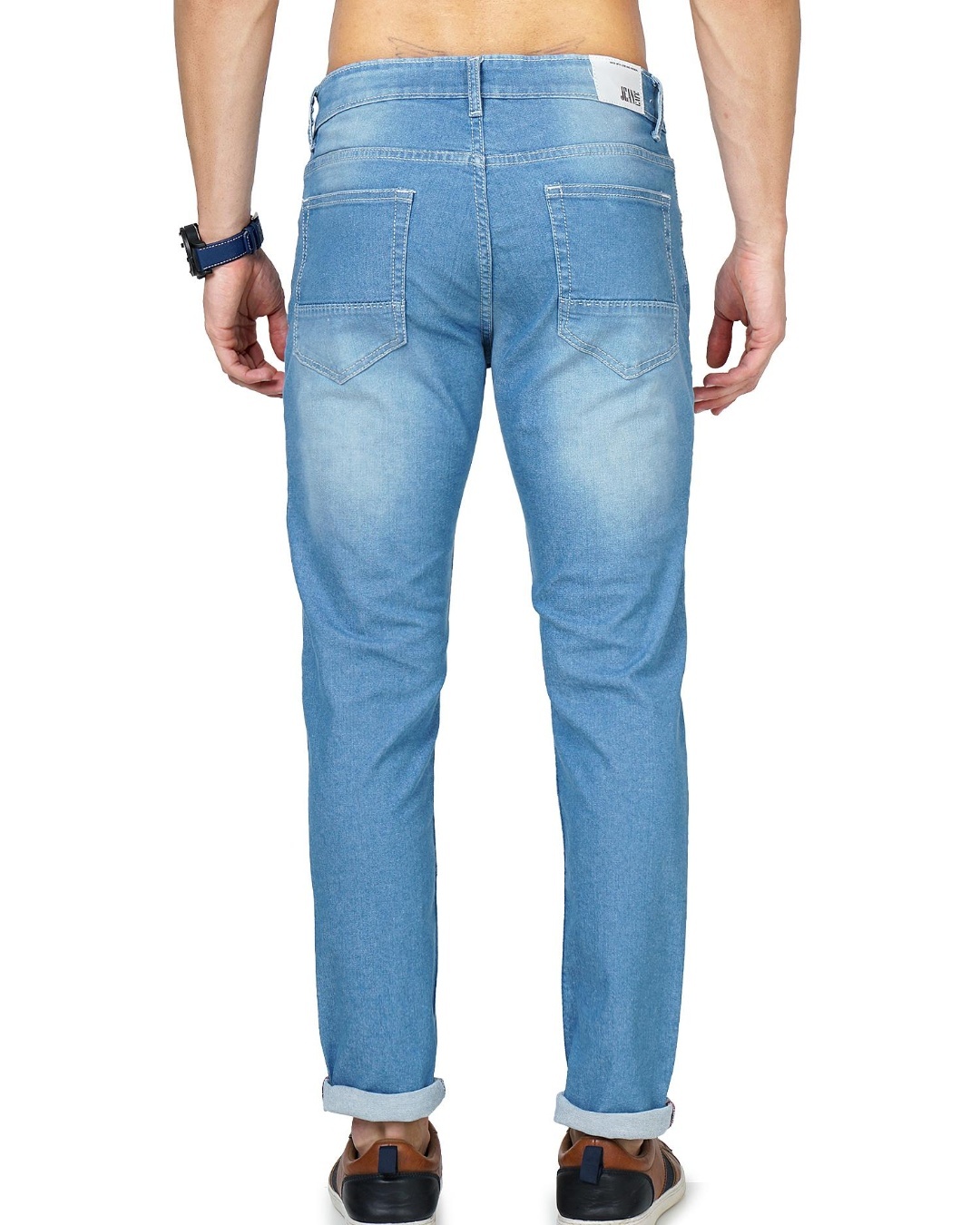 Shop Men's Blue Distressed Slim Fit Jeans-Back