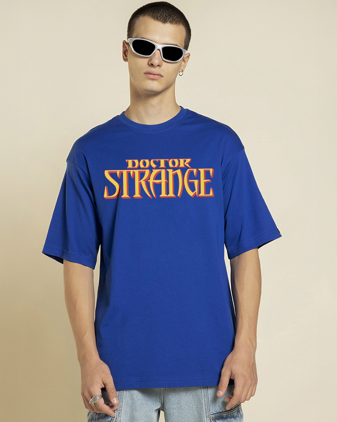 Shop Men's Blue Doctor Strange Graphic Printed Oversized T-shirt-Back