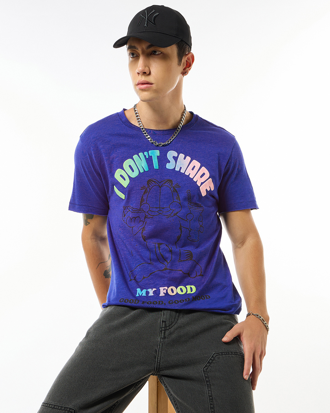 Shop Men's Blue Dont Share Food Graphic Printed T-shirt-Back