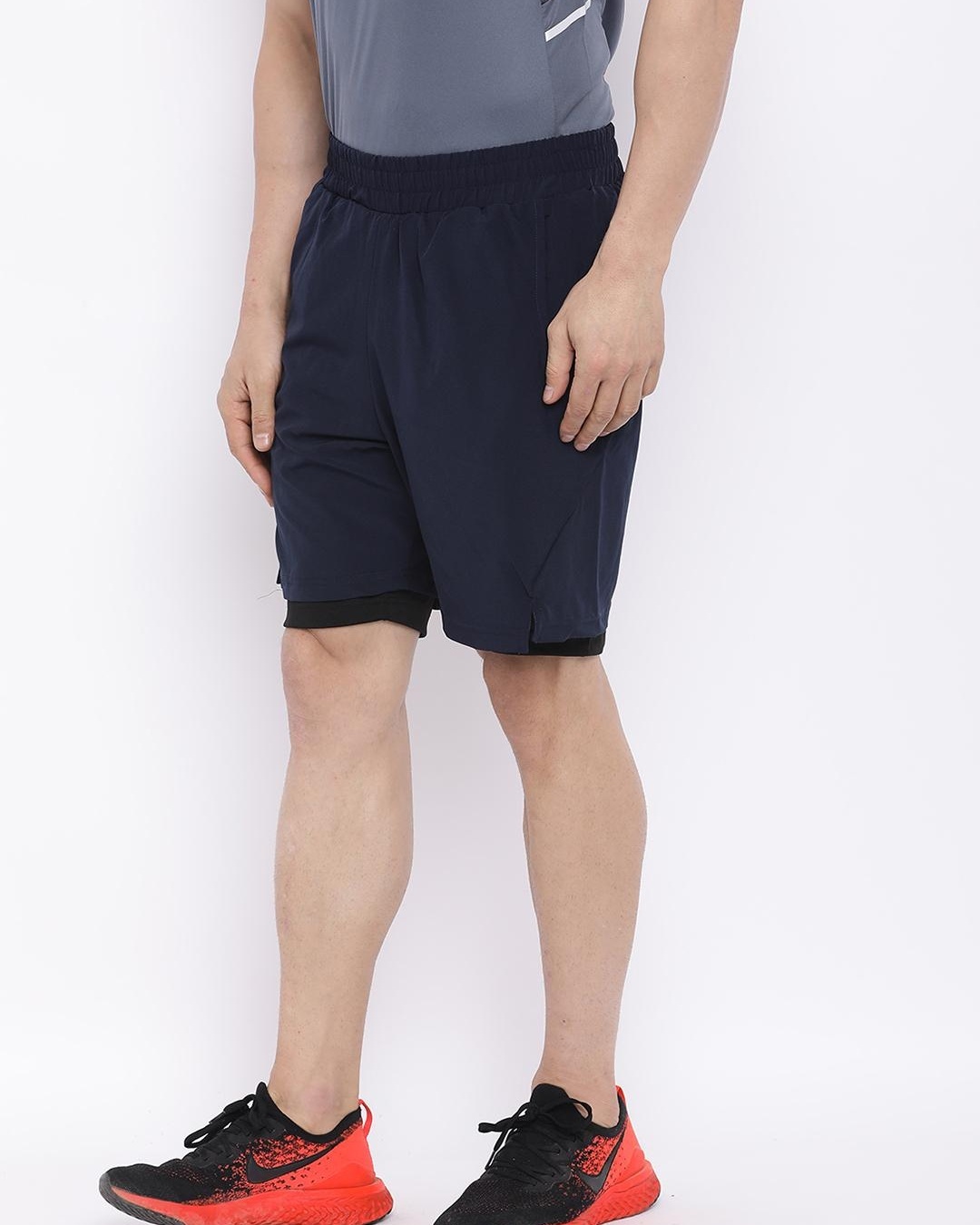 Shop Men's Blue Double Layered Sports Shorts-Back