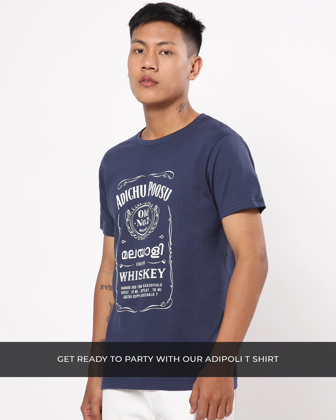 Shop Men's Blue Drunk Malyali Typography T-shirt-Back