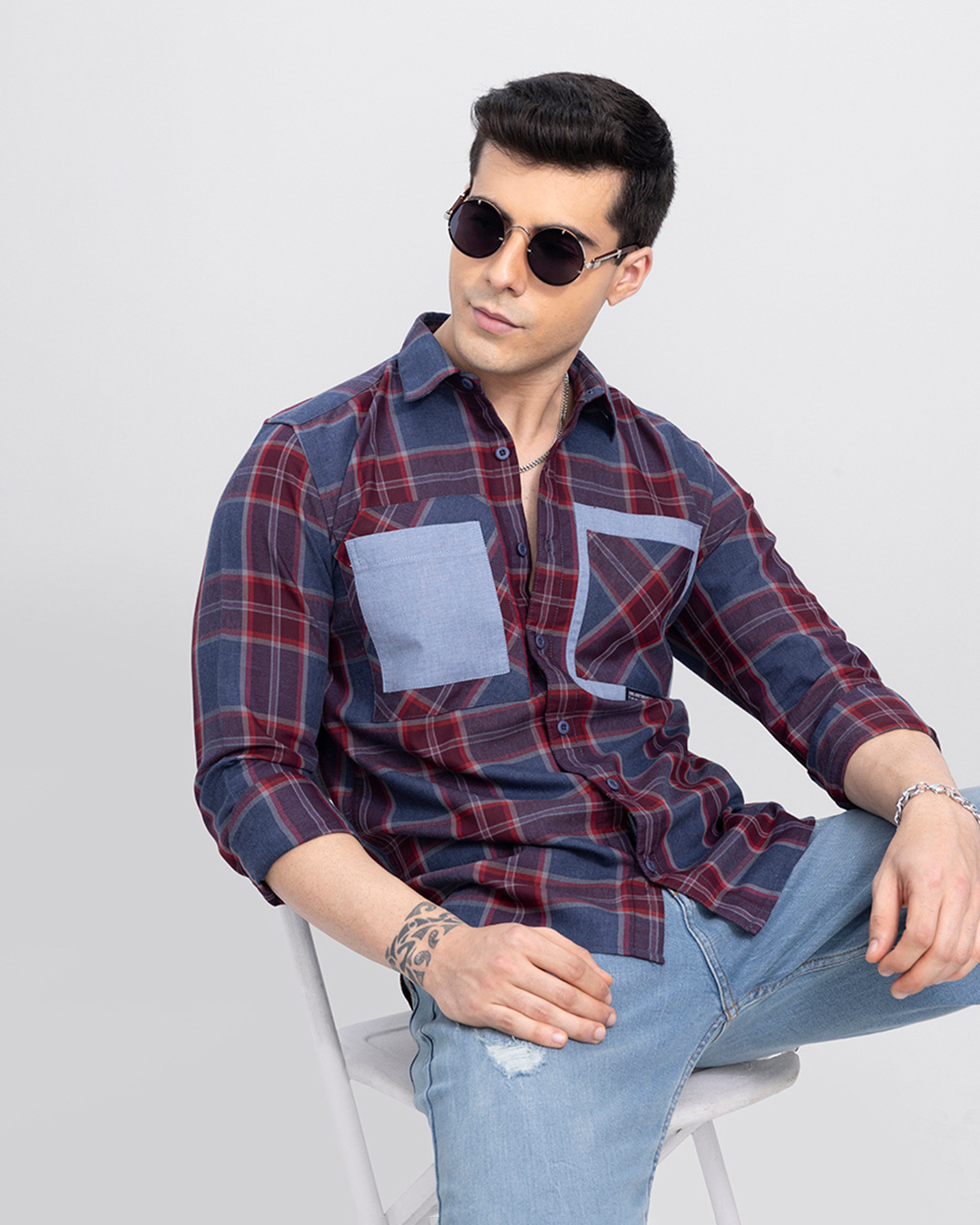 Buy Men's Blue Dyped Checked Slim Fit Shirt Online at Bewakoof