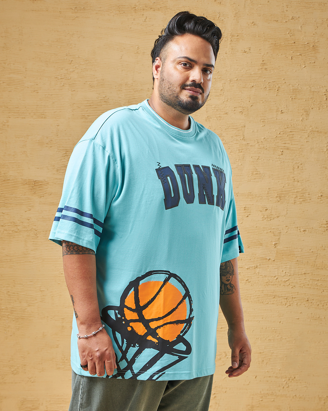Shop Men's Blue Dunk Graphic Printed Oversized Plus Size T-shirt-Back