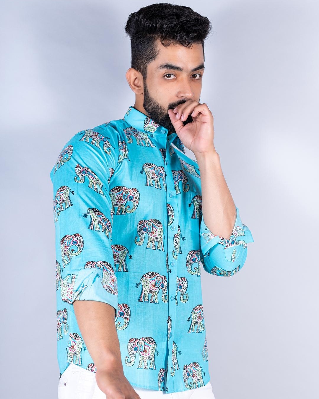 Shop Men's Blue Elephant Printed Relaxed Fit Shirt-Back