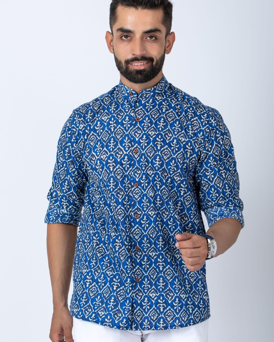 Buy Men's Blue Ethnic Motif Printed Shirt Online at Bewakoof