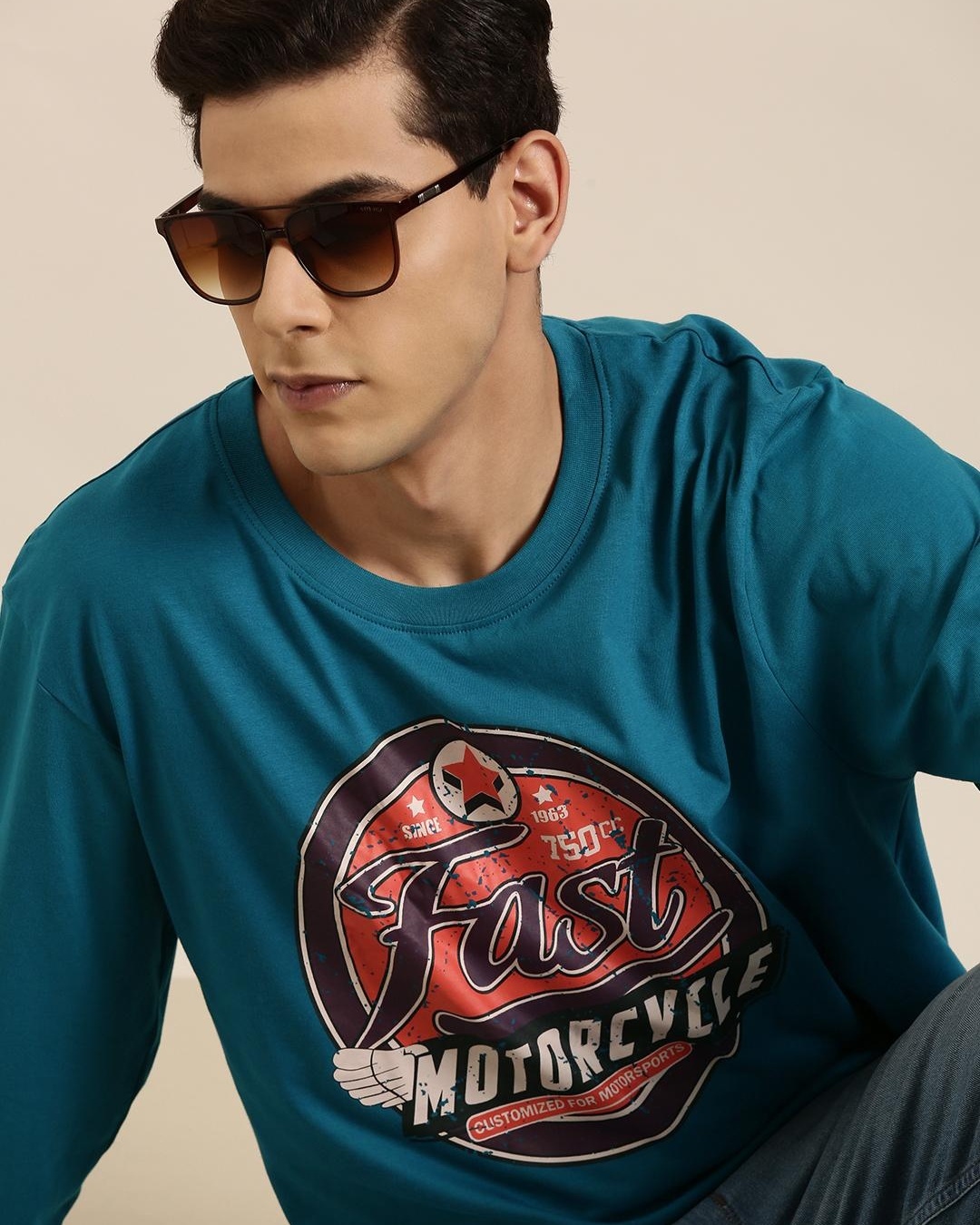 Buy Men's Blue Fast Typography Oversized T-shirt Online at Bewakoof