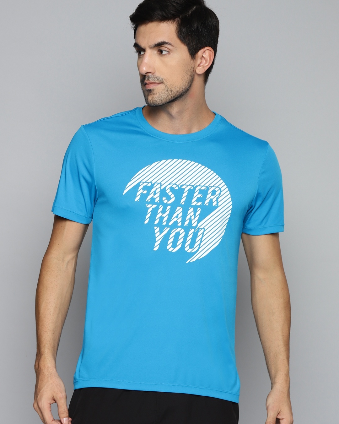 Shop Men's Blue Faster Than You Typography T-shirt-Back