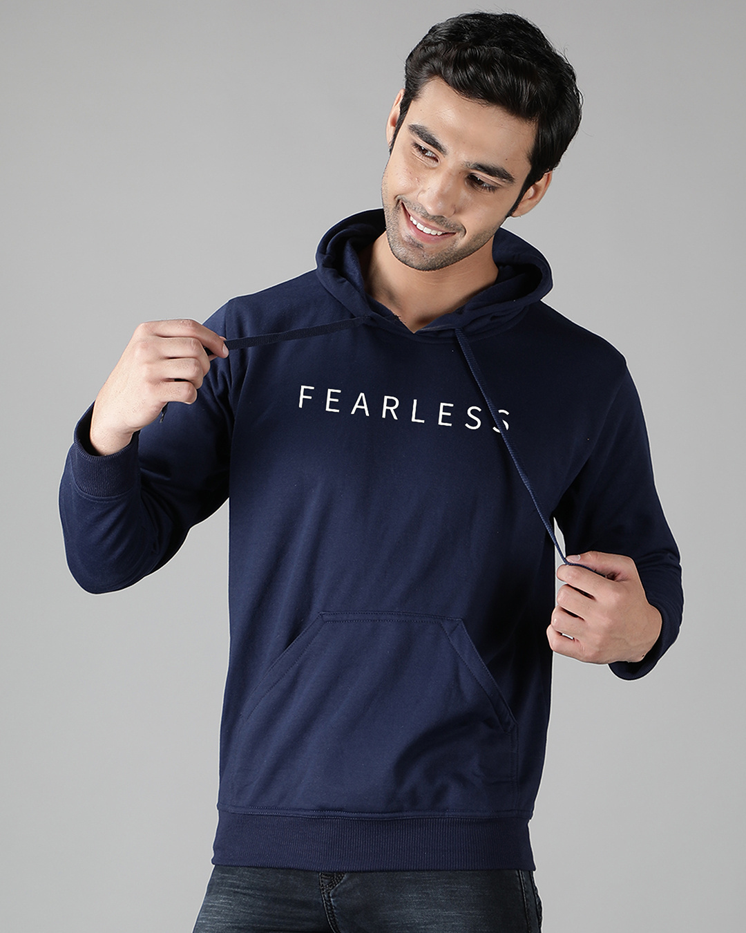 Shop Men's Blue Fearless Hoodie Sweatshirt-Back