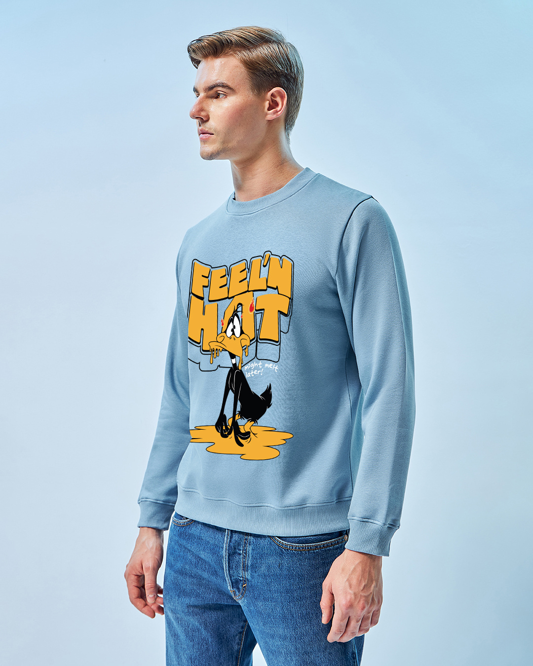 Shop Men's Blue Feel'n Hot Graphic Printed Oversized Sweatshirt-Back