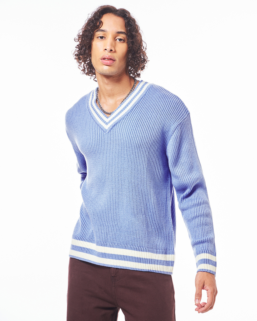 Shop Men's Blue Oversized Flat Knit Sweater-Back