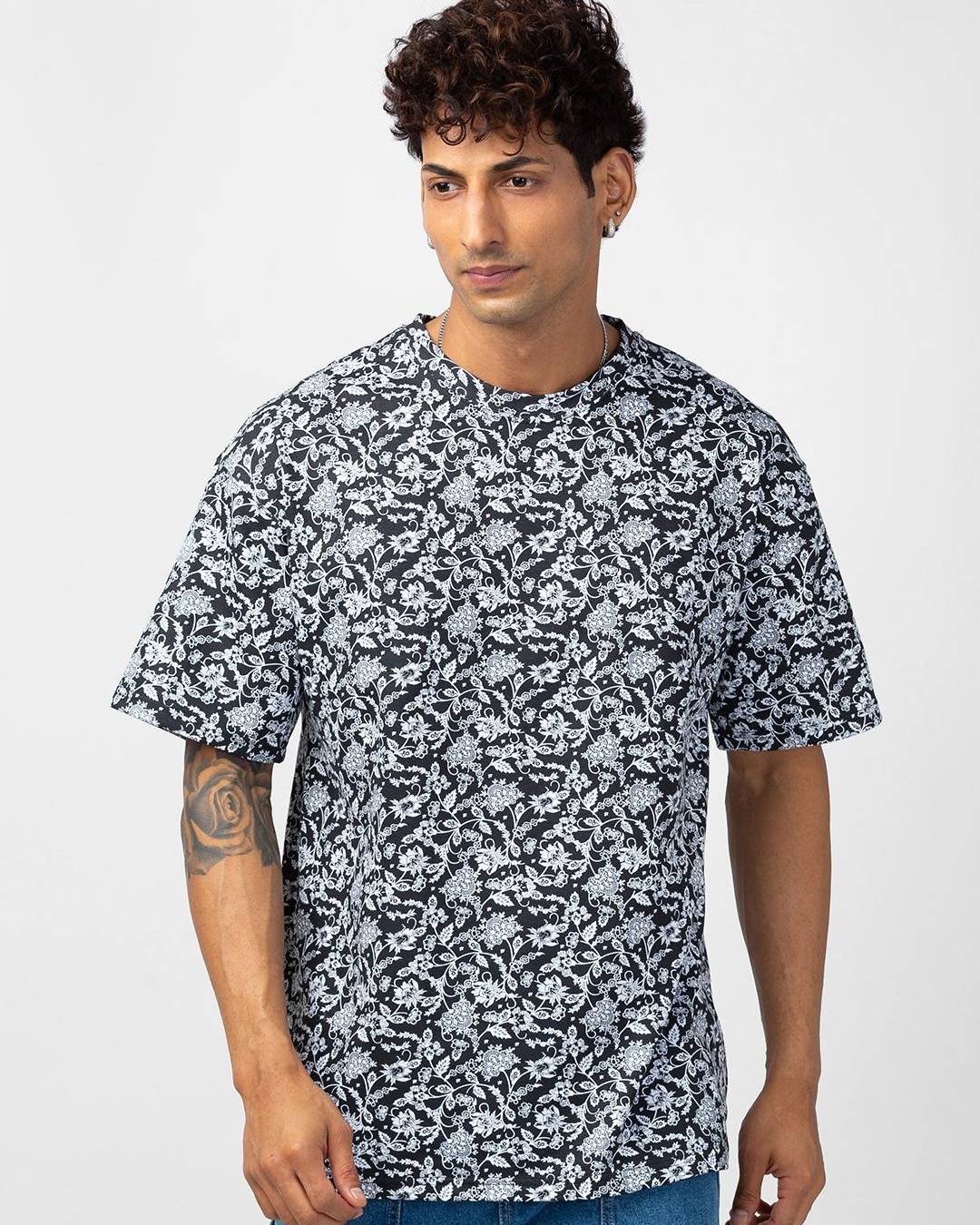 Buy Men's Blue Floral Printed Oversized T-shirt Online at Bewakoof
