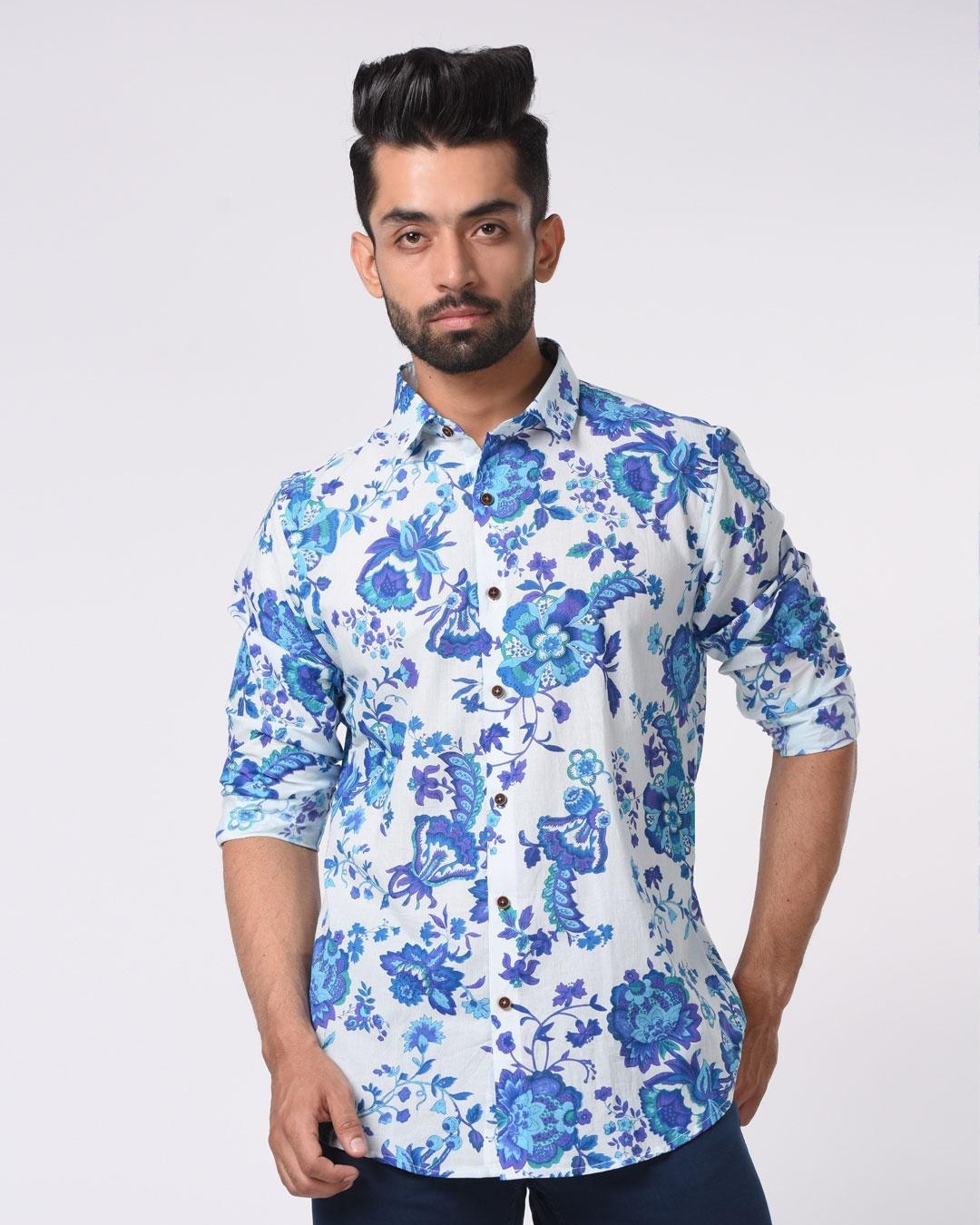 Buy Men's Blue Floral Printed Slim Fit Shirt Online at Bewakoof