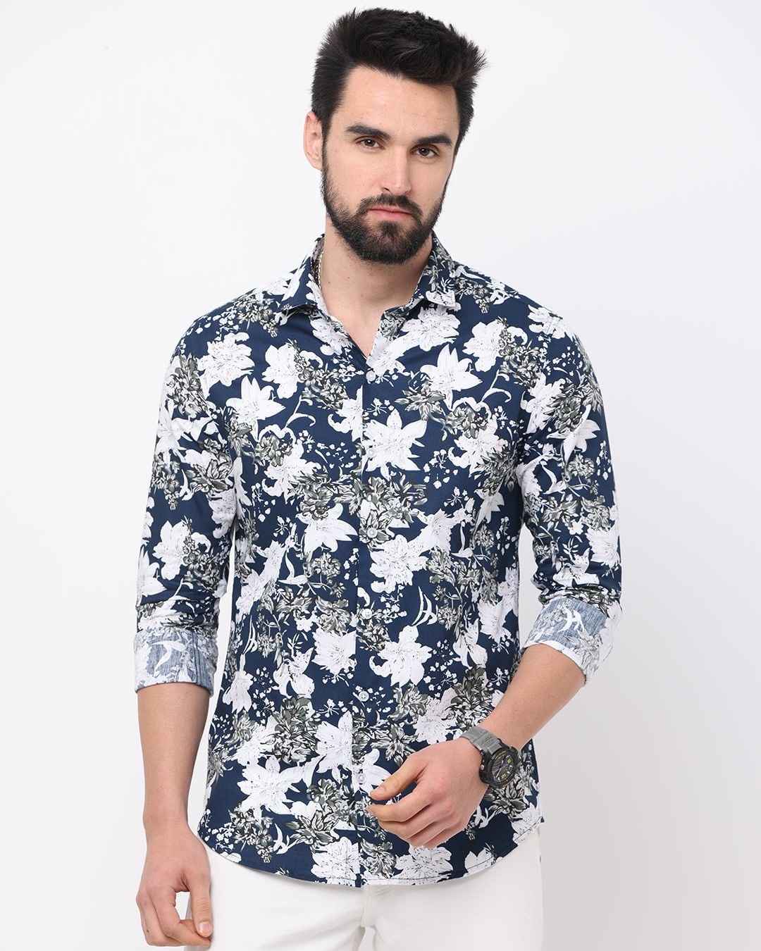 Buy Men's Blue Floral Printed Slim Fit Shirt Online at Bewakoof