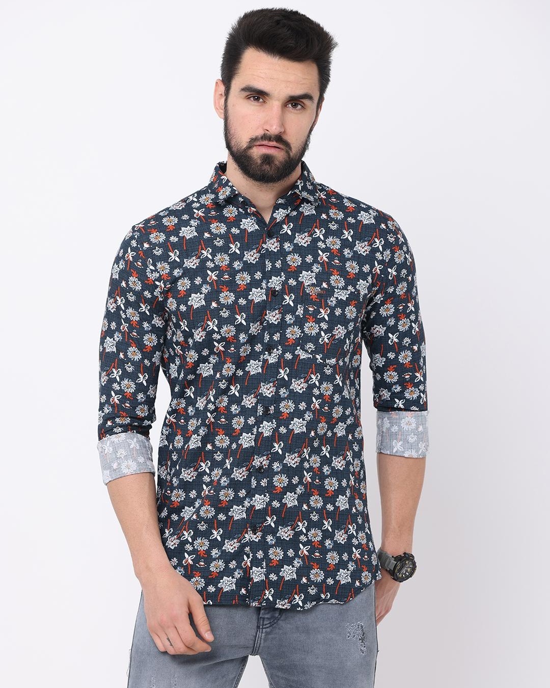Buy Men's Blue Floral Printed Slim Fit Shirt Online at Bewakoof