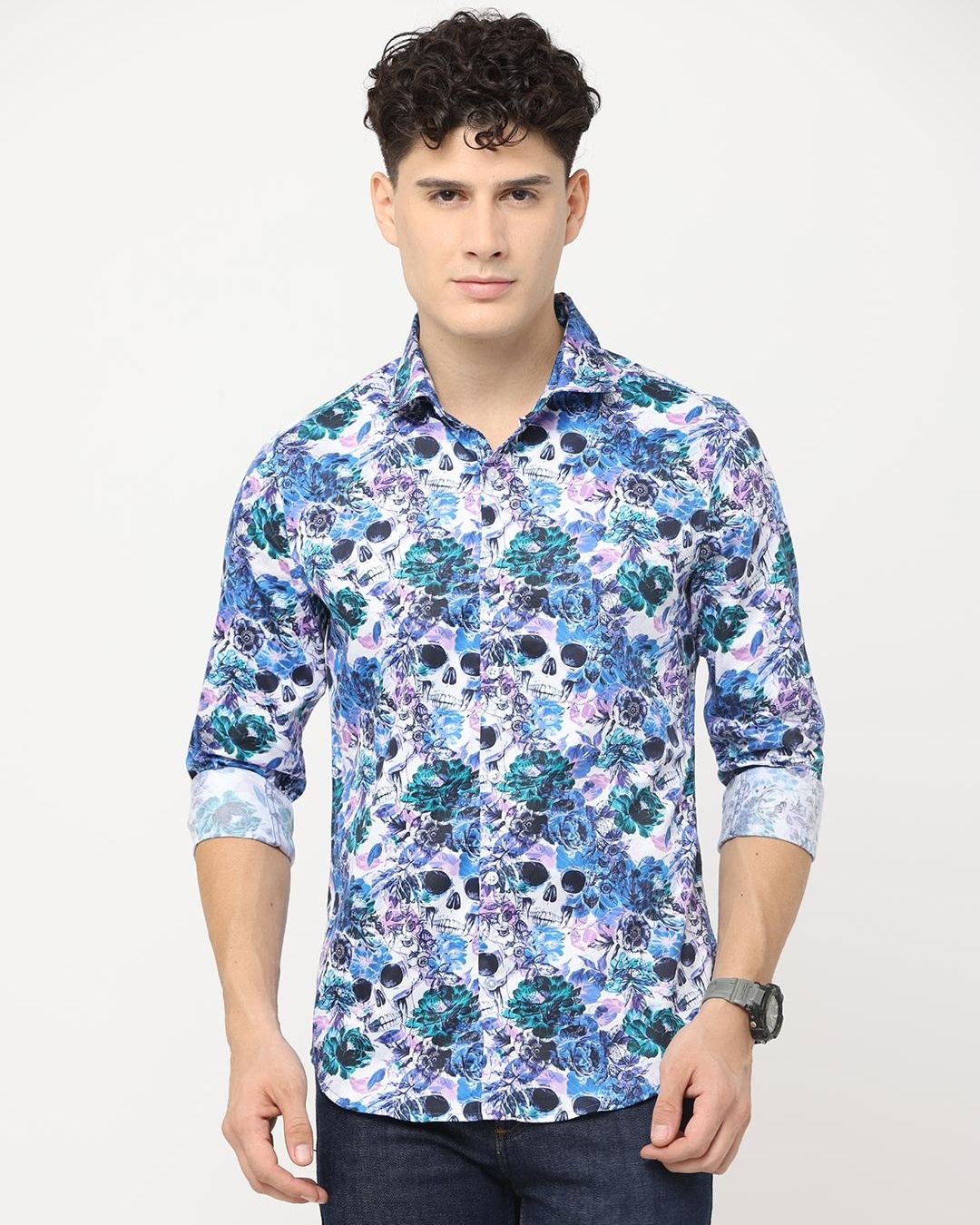 Buy Men's Blue Floral Printed Slim Fit Shirt Online at Bewakoof