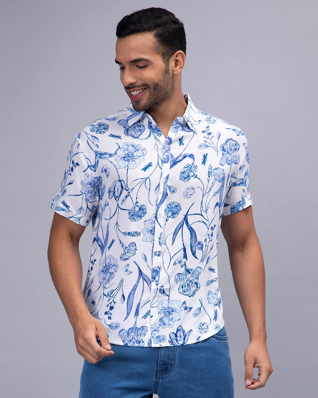 Buy Men's Blue Floral Printed Slim Fit Shirt for Men Blue Online at