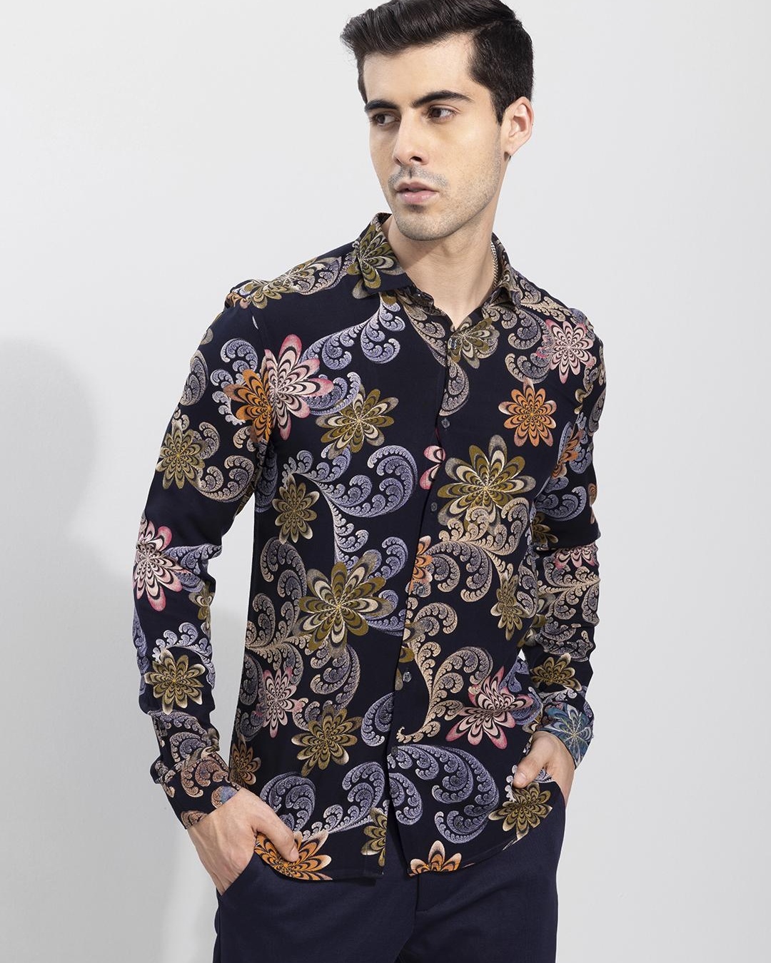 Buy Men's Blue Floral Printed Slim Fit Shirt for Men Blue Online at