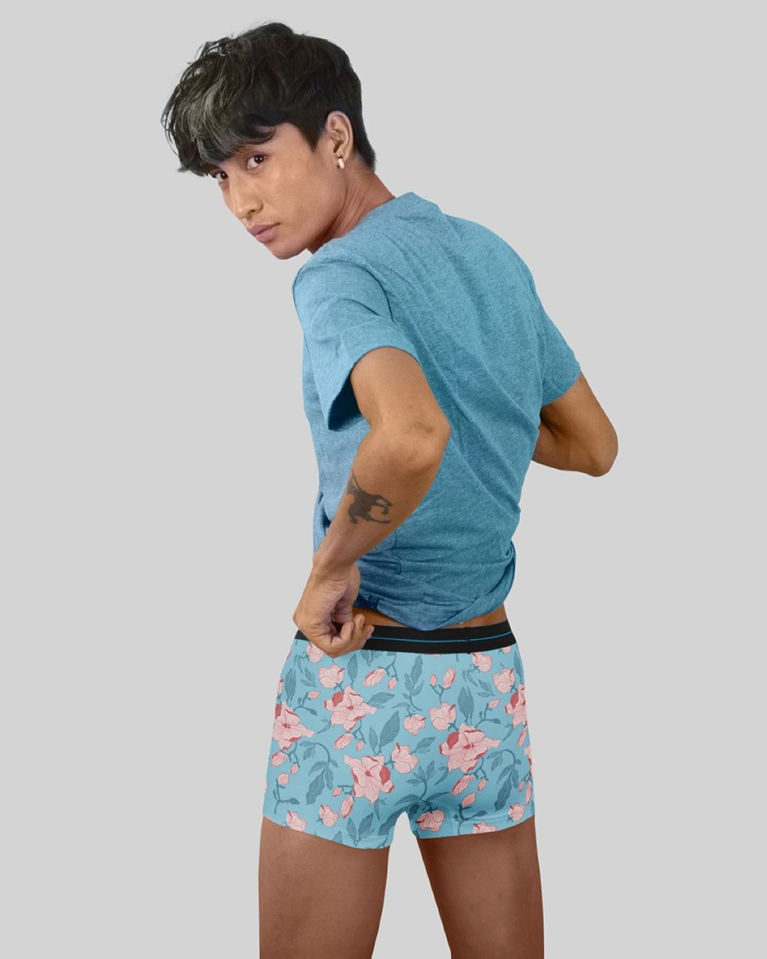 Shop Men's Blue Floral Printed Trunks-Back