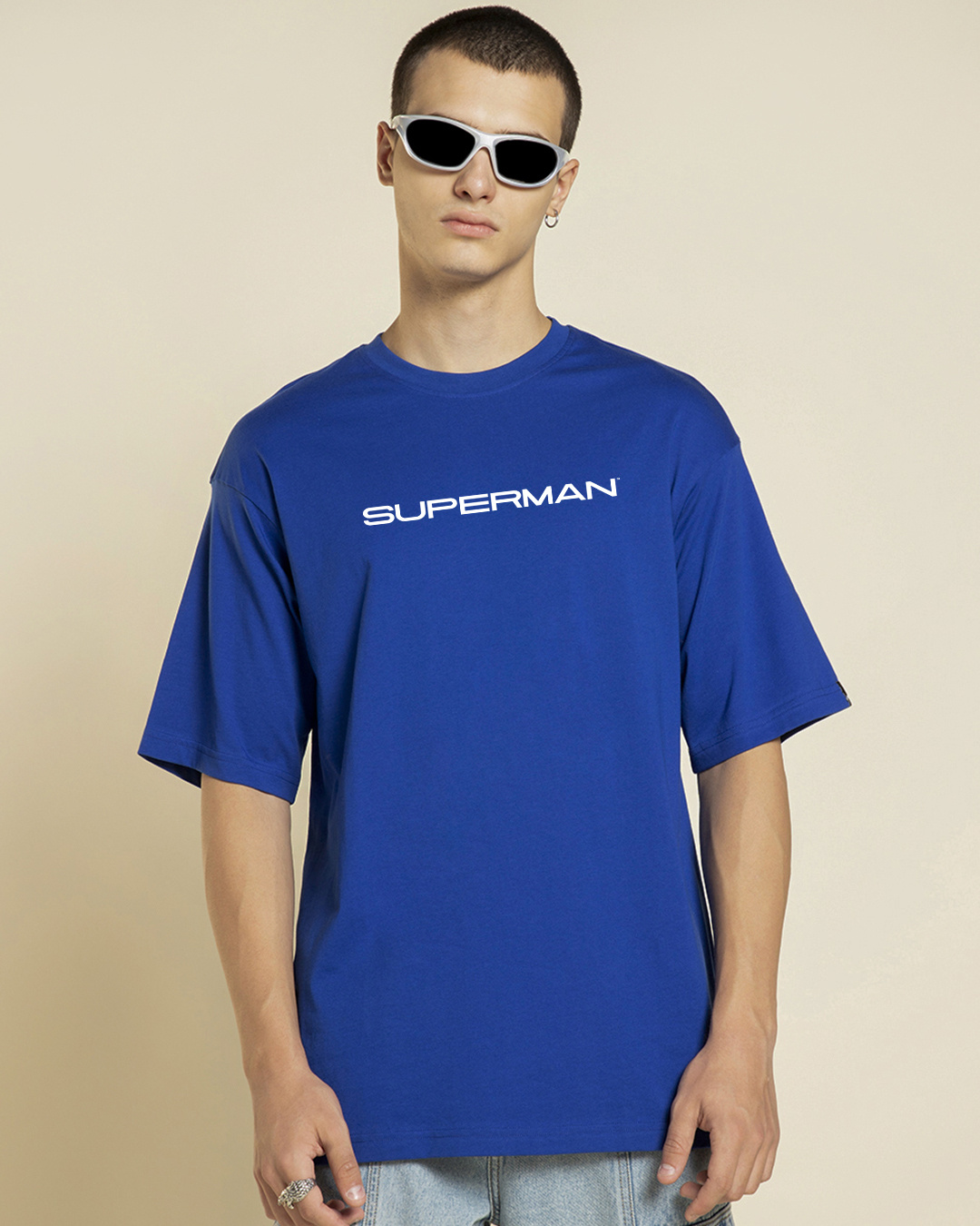 Shop Men's Blue Fortress Solitude Graphic Printed Oversized T-shirt-Back