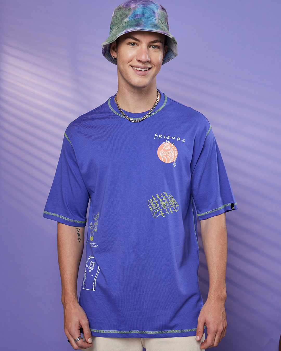 Shop Men's Blue Friends Forever Graphic Printed Oversized T-shirt-Back