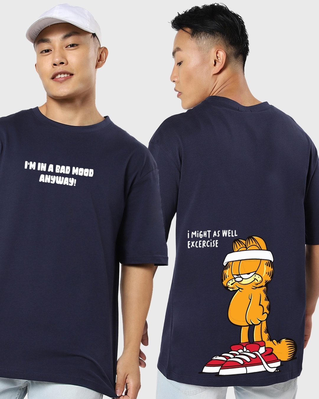 Buy Men's Blue Garfield Workout Graphic Printed Oversized Tshirt