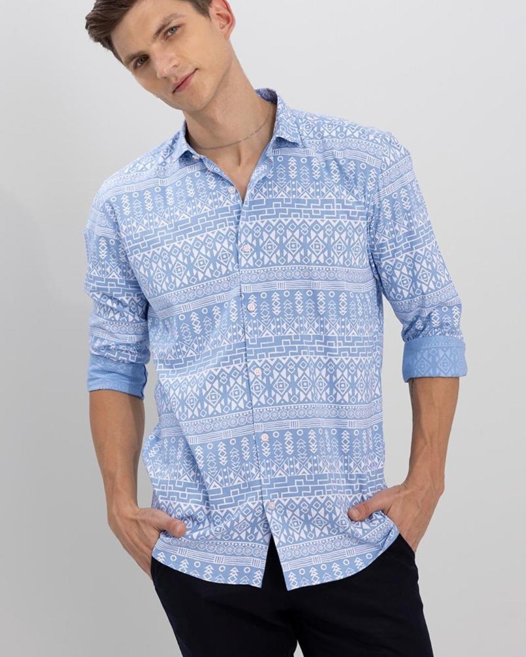 Buy Men's Blue Gens Printed Slim Fit Shirt for Men Online at Bewakoof