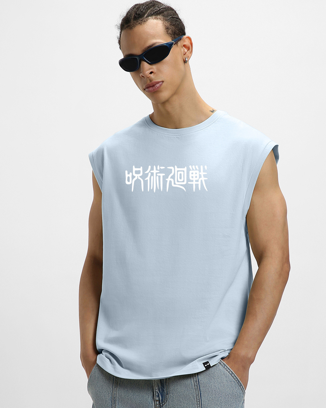 Shop Men's Blue Gojo Domain Graphic Printed Boxy Fit Vest-Back