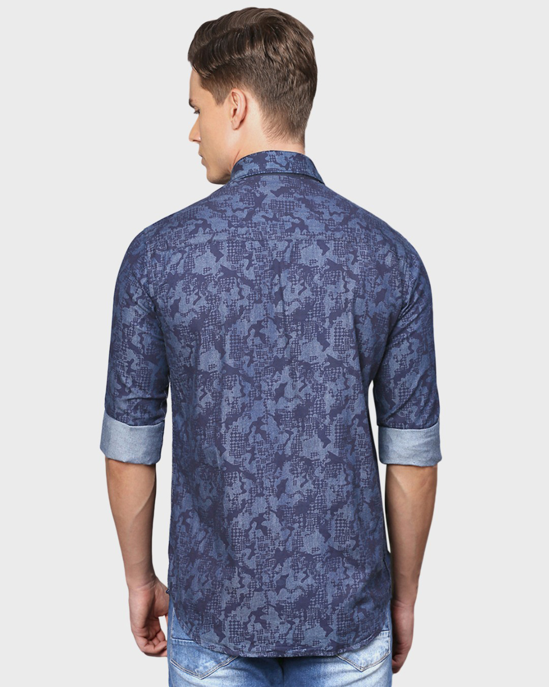 Shop Men's Blue Graphic Design Casual Shirt-Back