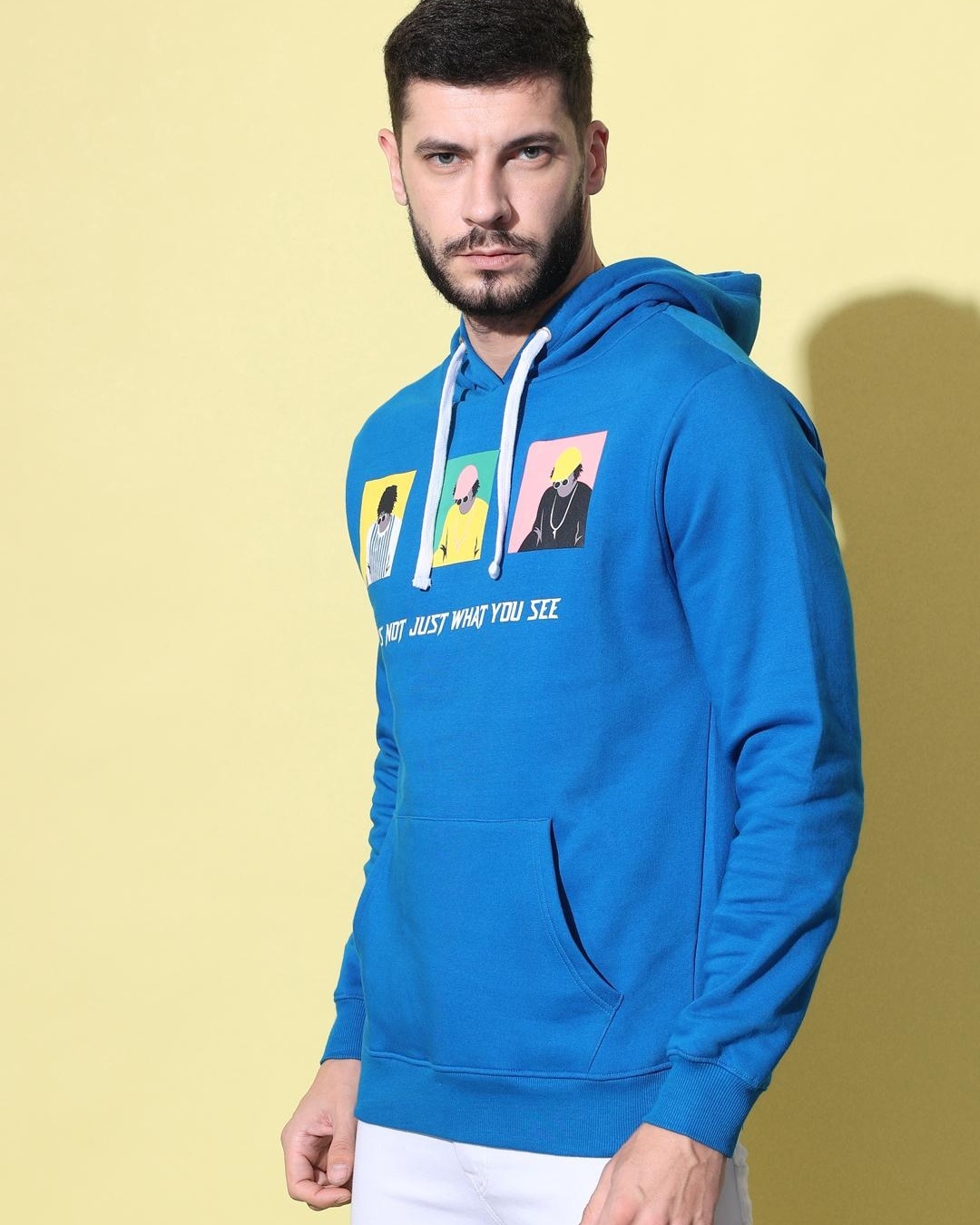 Shop Men's Blue Graphic Printed Hooded Sweatshirt-Back