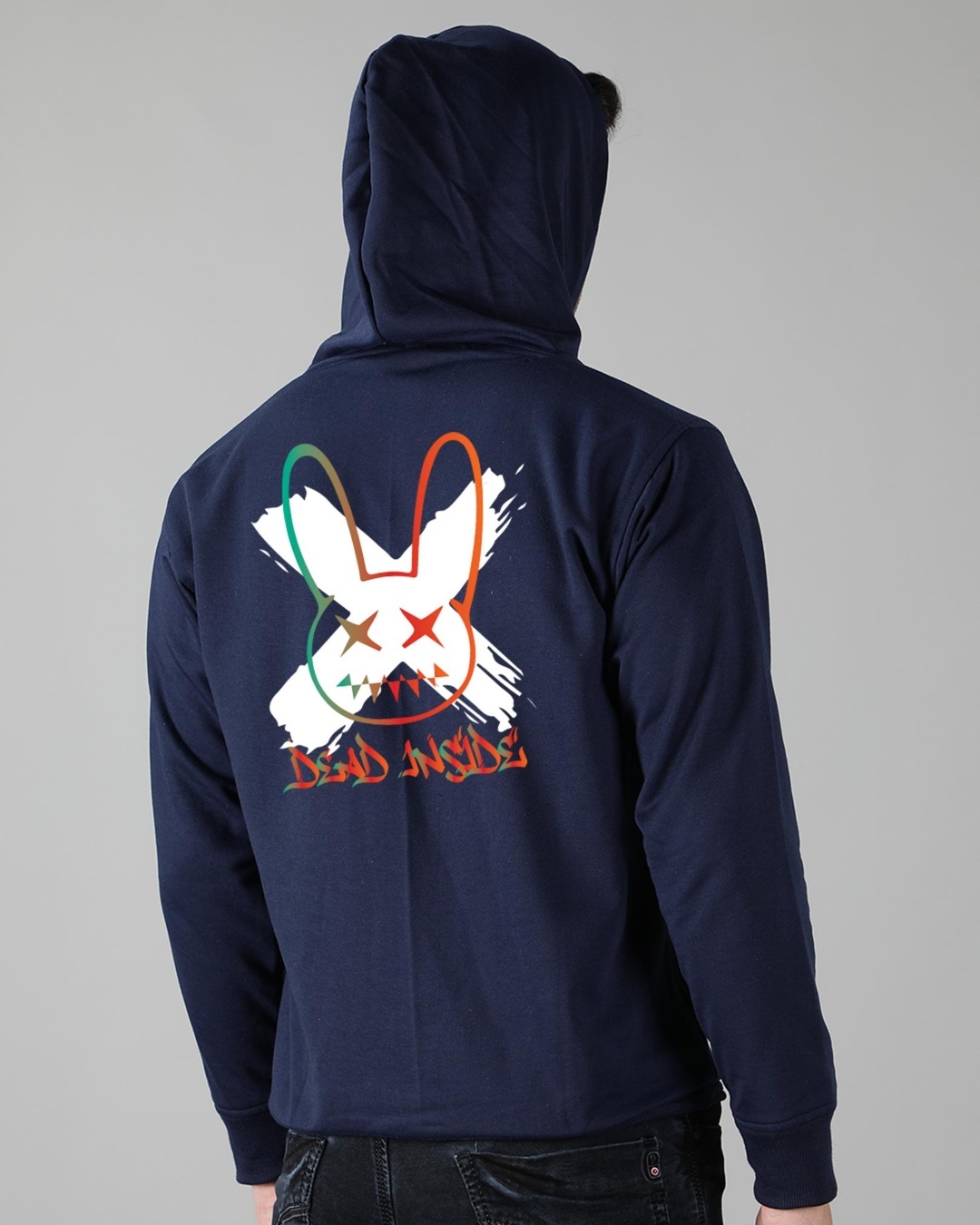 Shop Men's Blue Bunny Graphic Printed Hoodie-Back