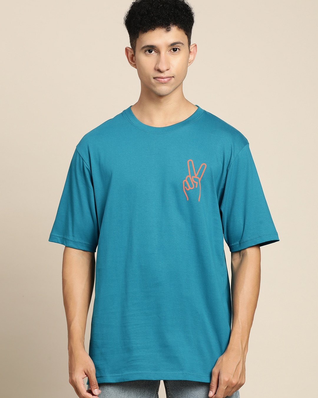 Shop Men's Blue Graphic Printed Oversized T-shirt-Back