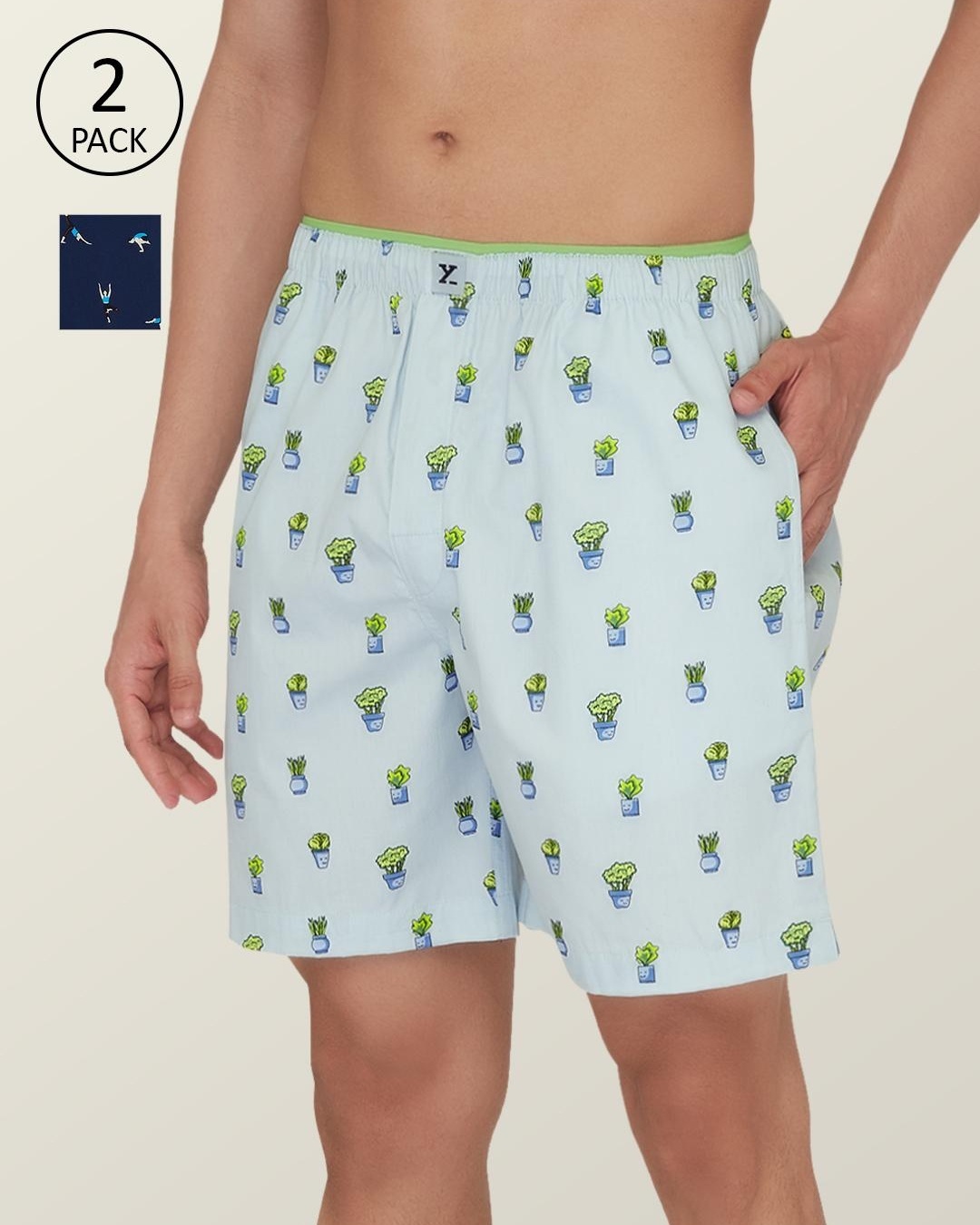 Buy Pack of 2 Men's Blue Graphic Printed Relaxed Fit Boxers Online in