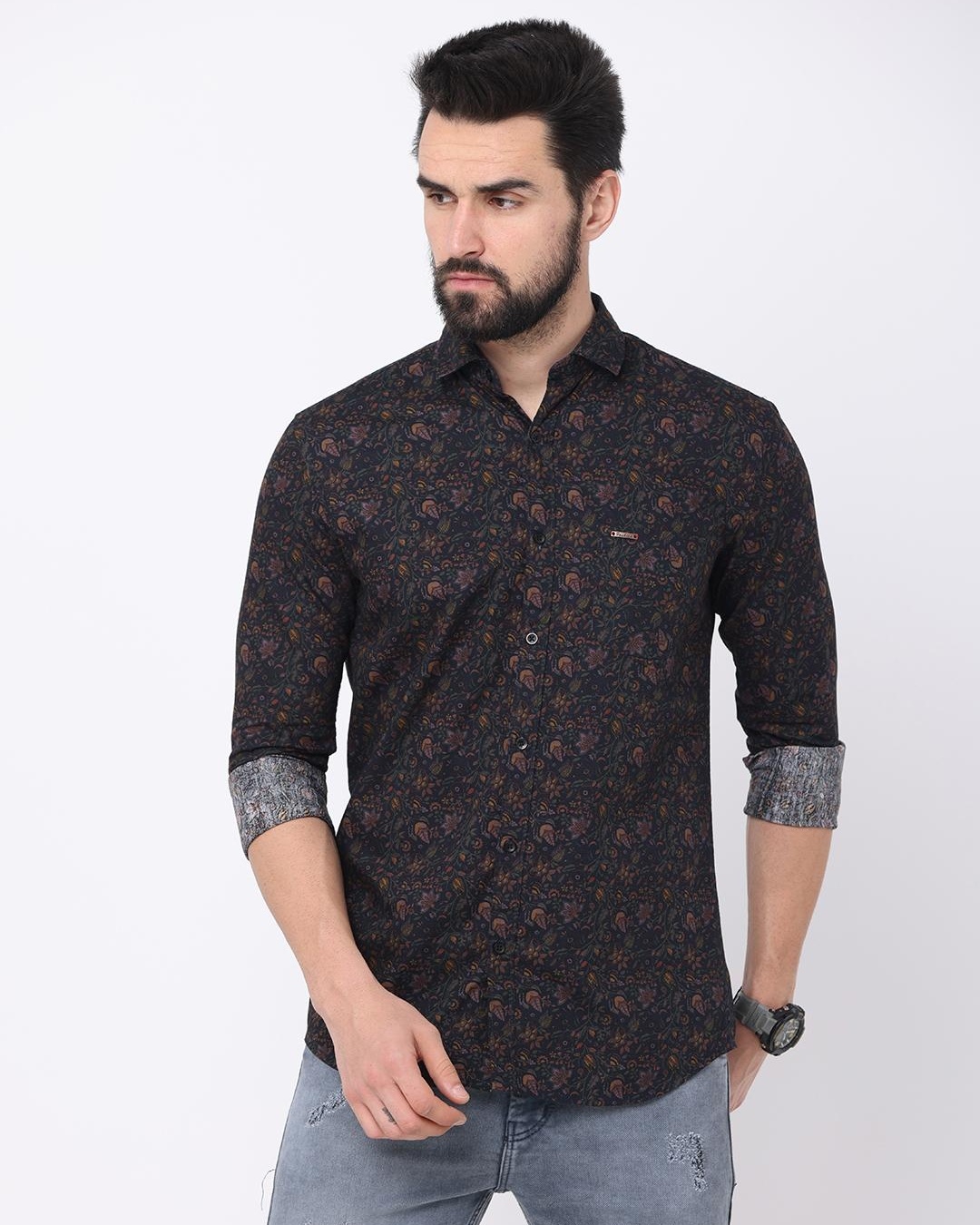 Buy Men's Blue Graphic Printed Slim Fit Shirt Online at Bewakoof