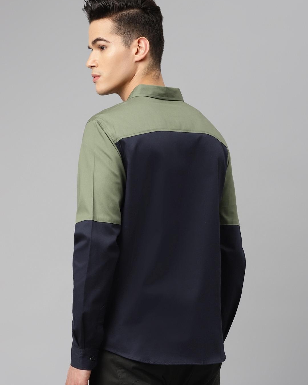 Shop Men's Blue & Green Color Block Shirt-Back