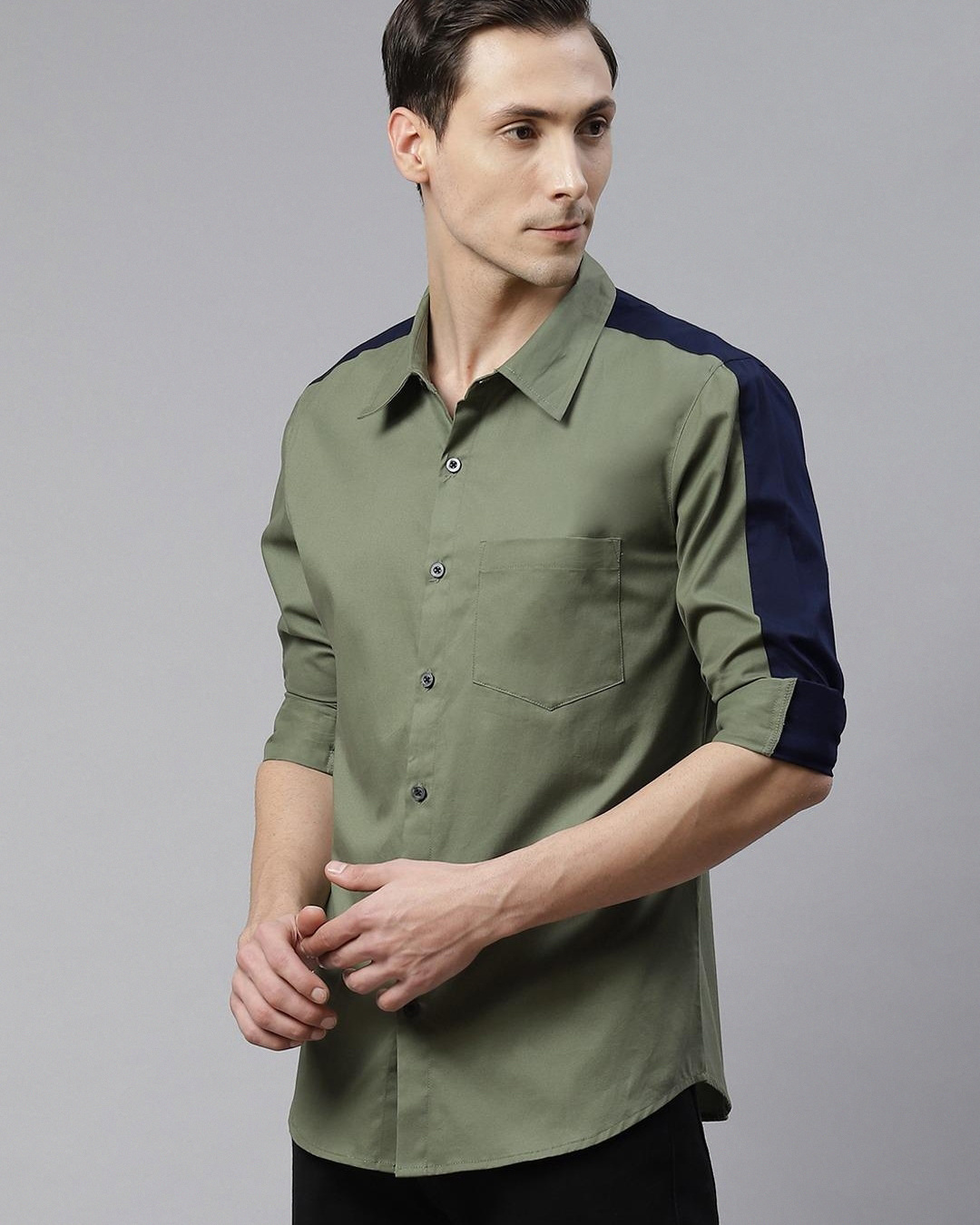 Shop Men's Blue & Green Color Block Shirt-Back