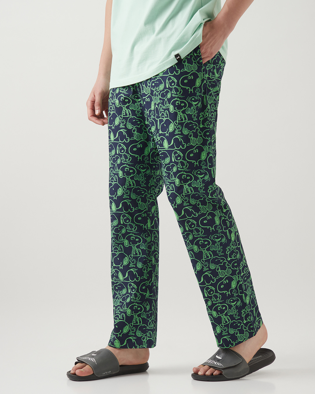 Shop Men's Blue & Green Snoopy All Over Printed Pyjamas-Back