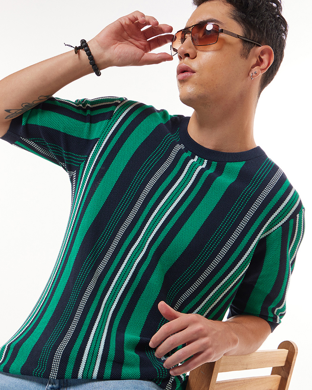 Frottee Pullover Zen blue green striped main image 0