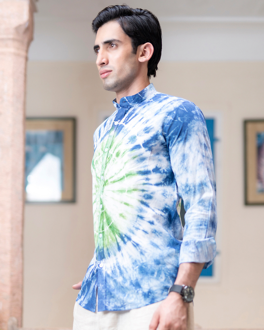 Shop Men's Blue & Green Tie & Dye Shirt-Back