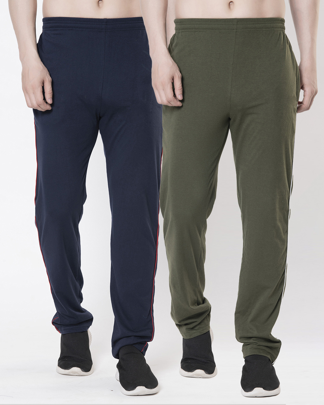 Buy Pack of 2 Men's Blue & Green Track Pants Online at Bewakoof