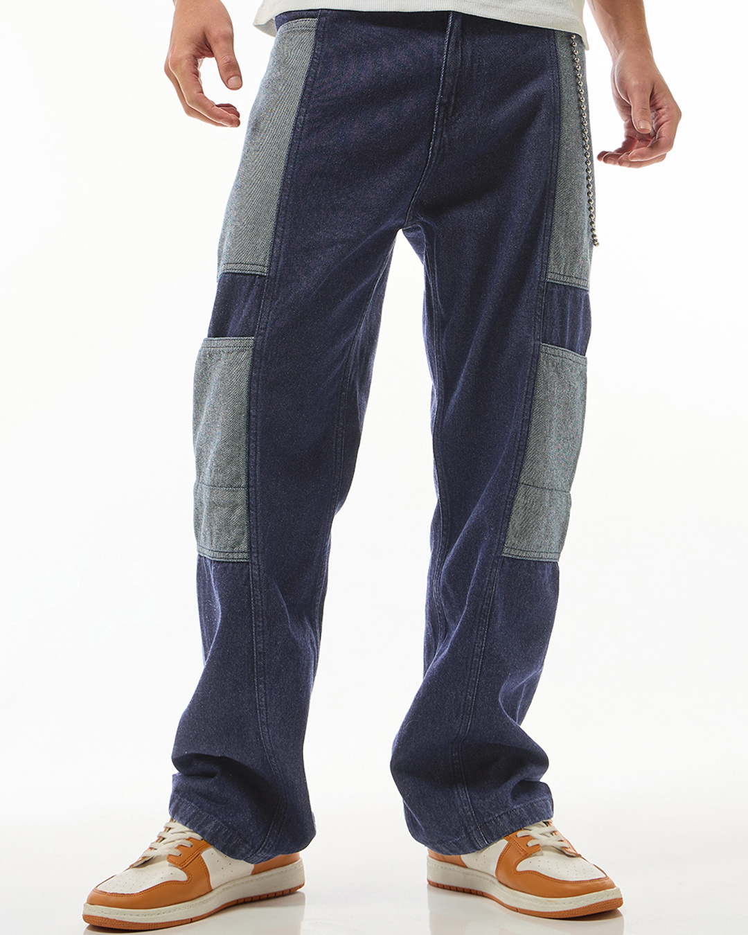 Shop Men's Blue & Grey Color Block Straight Fit Jeans-Back