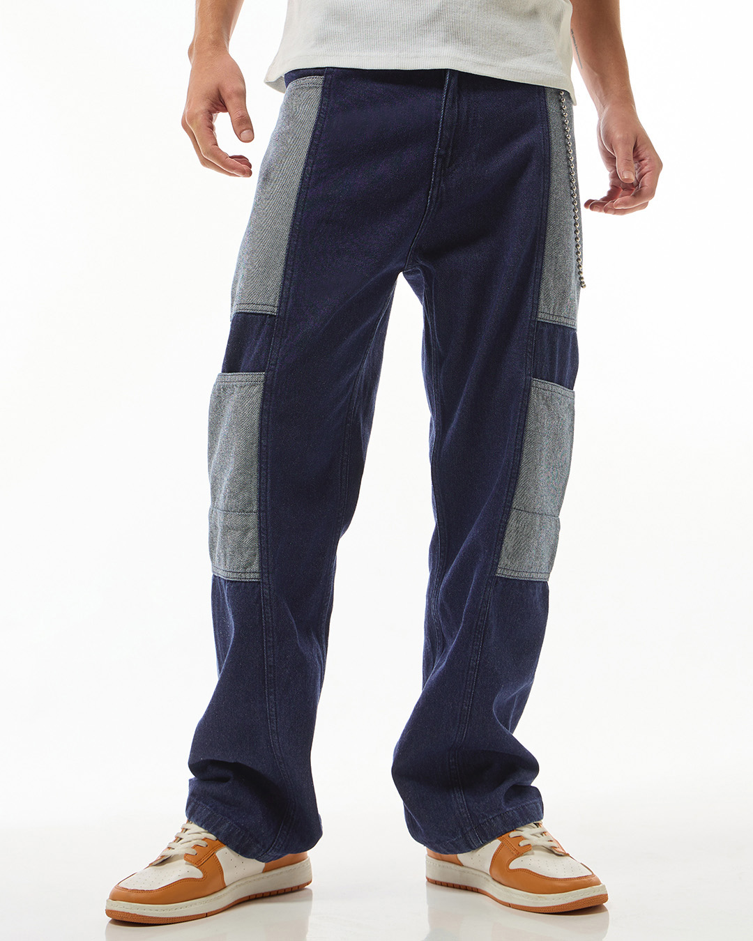 Shop Men's Blue & Grey Color Block Straight Fit Jeans-Back