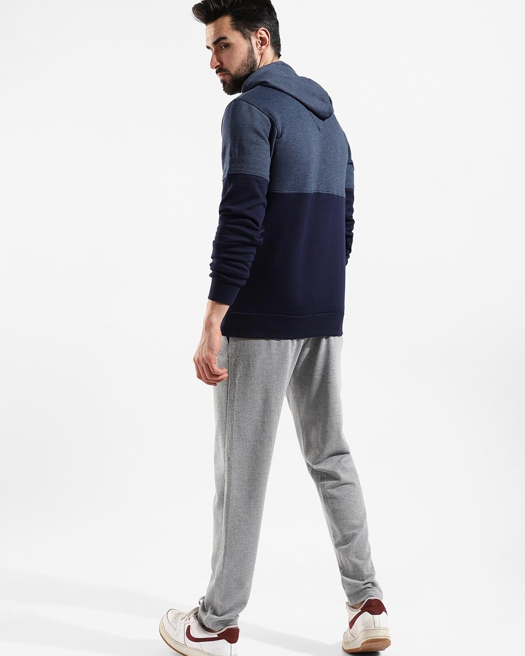 Shop Men's Blue & Grey Color Block Tracksuit-Back